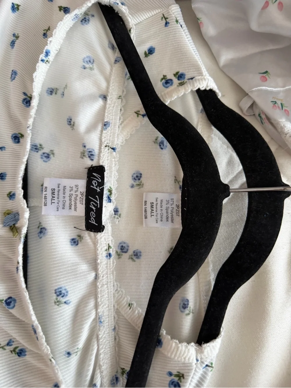 Hanna Andersson White Pajama Set with Small Blue Floral Print